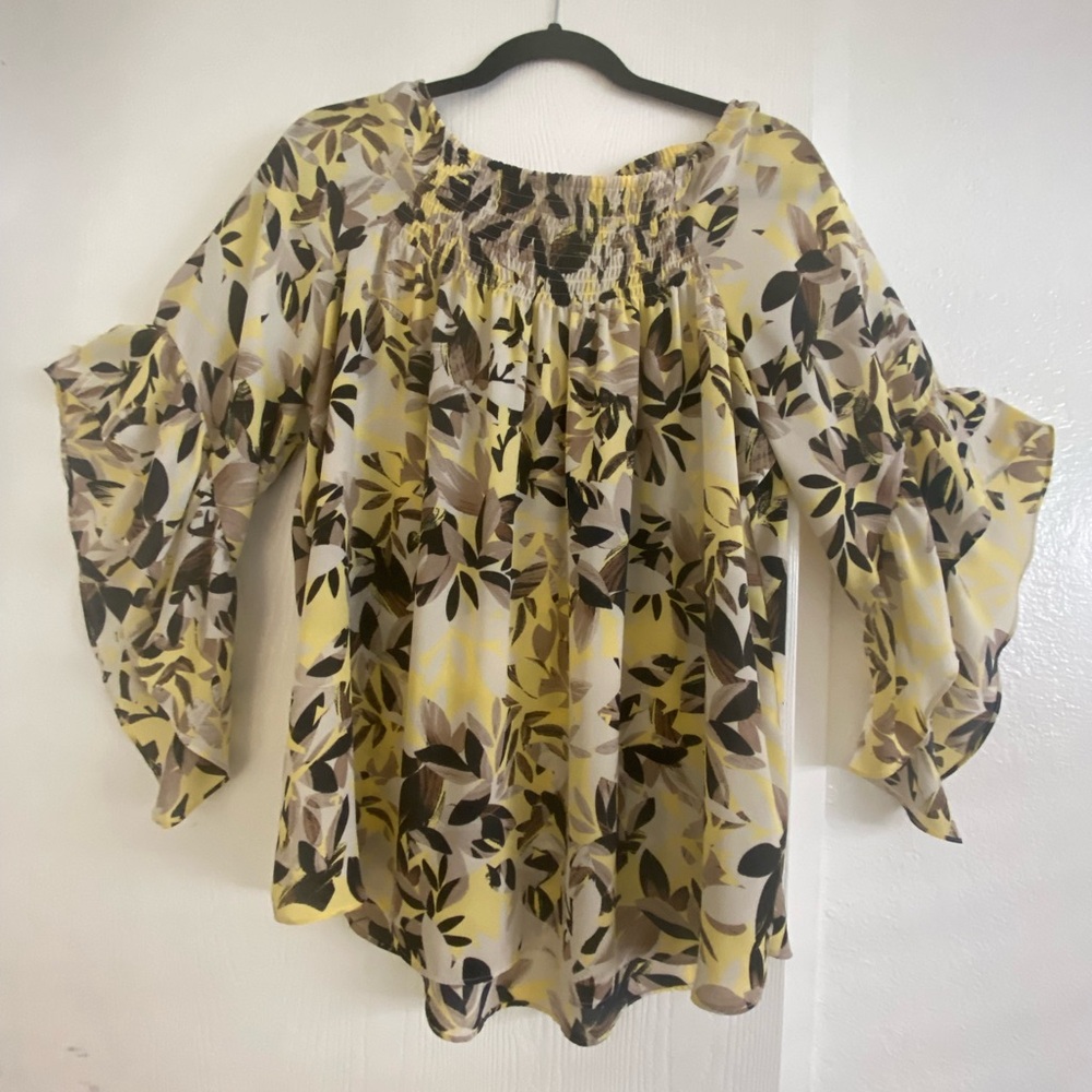 Alfani Women's Floral Blouse - Yellow and Brown
